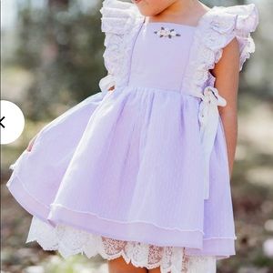Lavender linen dress w/ bloomer shorts and bonnet